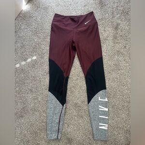 Nike Power Mesh Leggings - Maroon, Black Mesh, and Gray